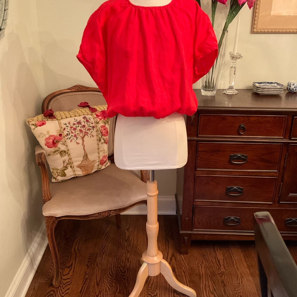 Joie Red Linen Short Sleeve Blouse